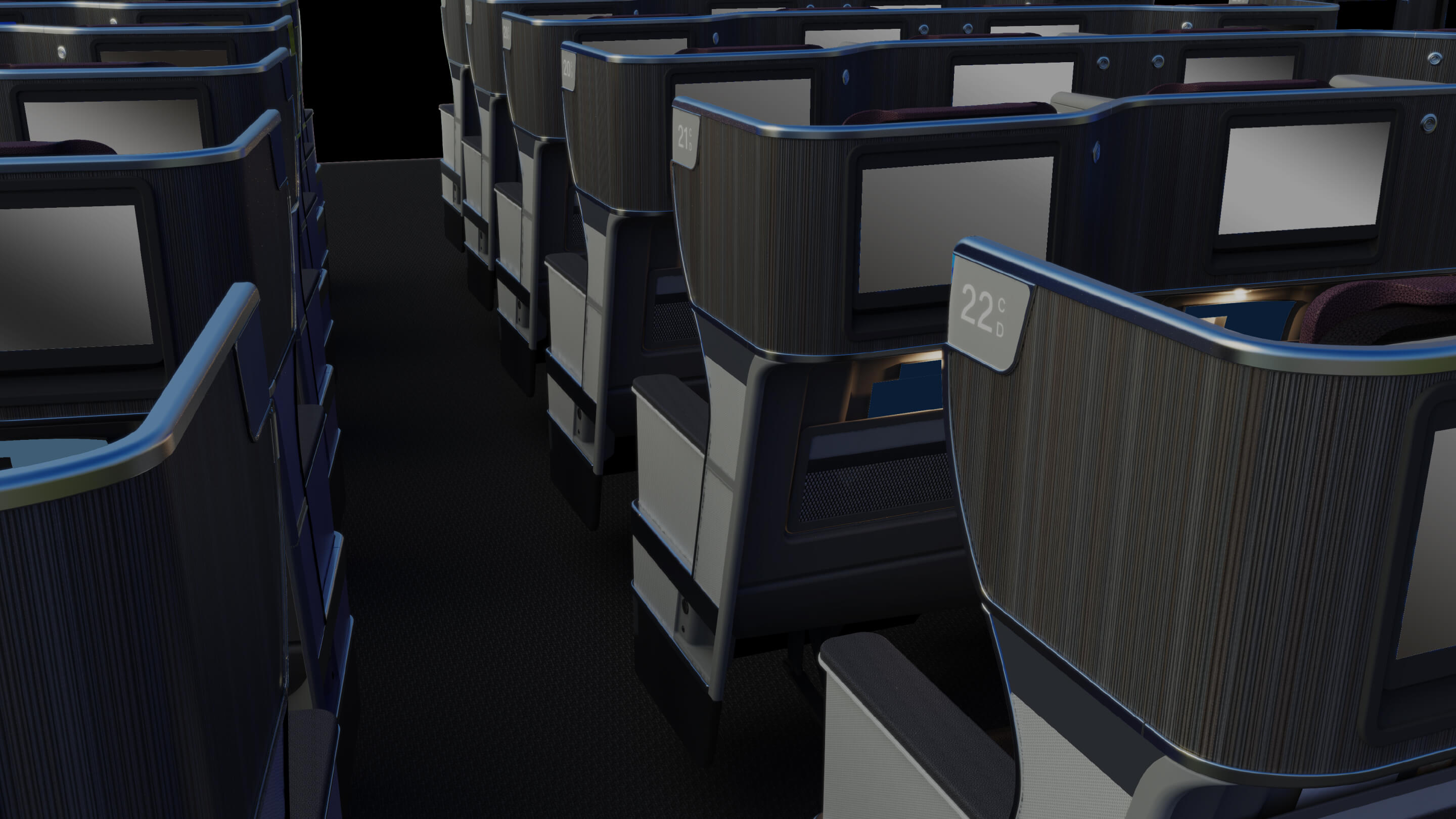 Eclipse Staggered seats inside aircraft cabin.